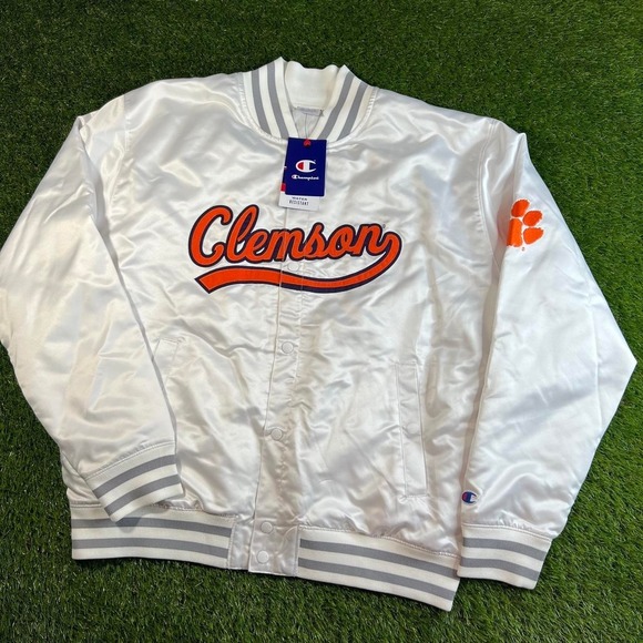 Champion Other - NWT Champion Clemson Tigers Satin Bomber Jacket White Water Resistant Large L